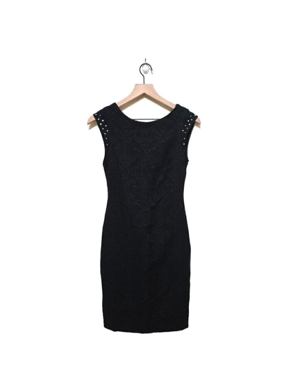 Zara Black Floral Jacquard Studded Mini Sheath Dress Sz M